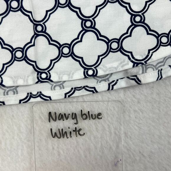 Talbots Shirt Womens Button Up 16 White Navy Blue Geometric Print Long Sleeve - Picture 13 of 13